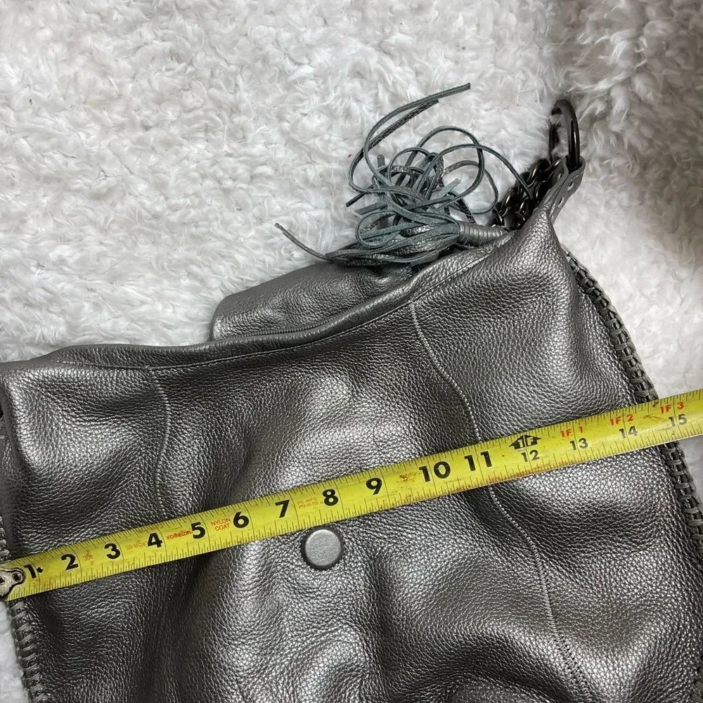 CHI by Carlos Falchil Hobo leather gray shoulder bag with shake skin flap& strap